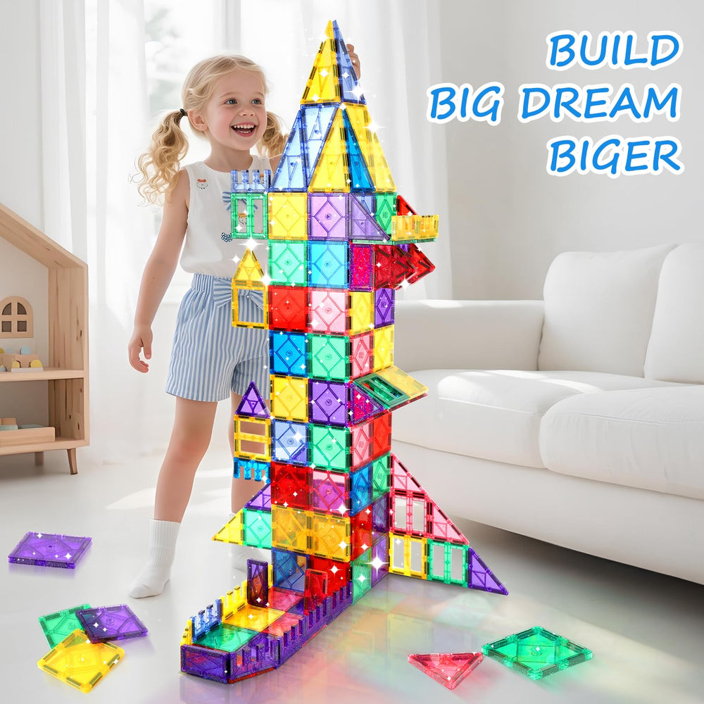 Mruikeny magnetic tiles plane-dinosaur builds inspire spatial thinking and collaborative play.