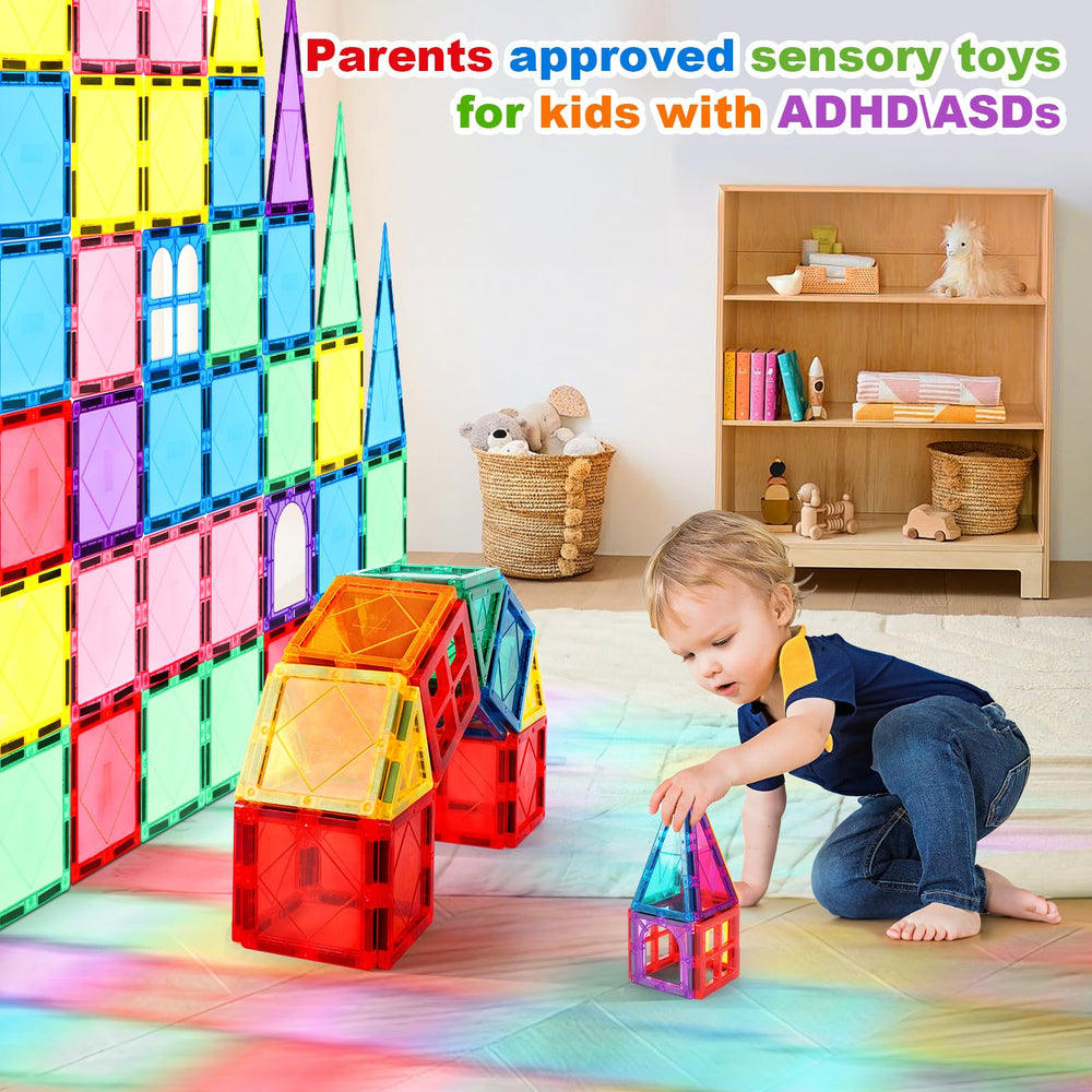 Mruikeny magnetic tiles rocket building supports STEM exploration and problem-solving.
