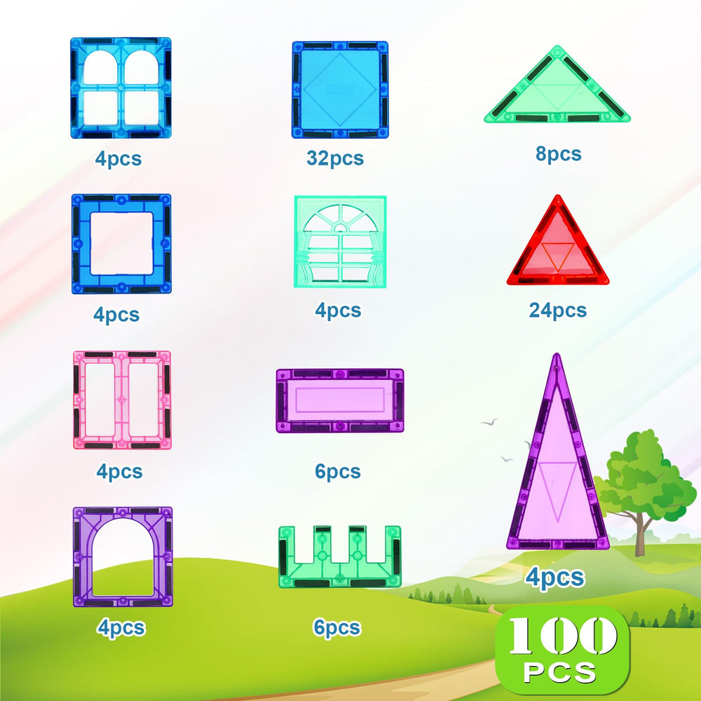 Mruikeny magnetic tiles safety features with smooth edges and strong magnets.