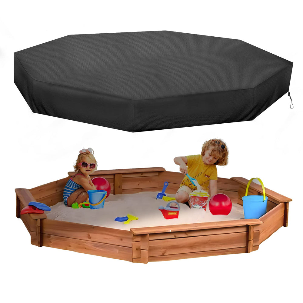 MRWiZMS Octagon Sandbox Cover on a sandbox shielding toys from sun and dust.