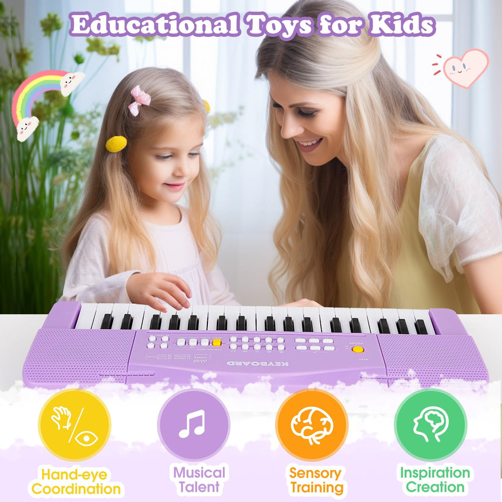 M SANMERSEN toy piano purple desk setup shows compact, portable practice for home or on the go