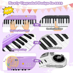 M SANMERSEN toy piano purple keys closeup displays 37-key layout for budding students