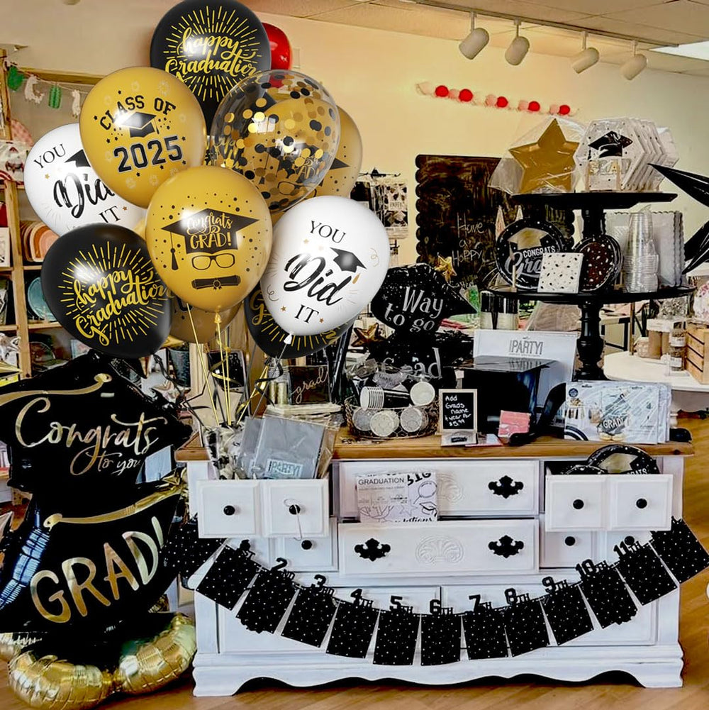 Msiveavz black gold balloons collection for dramatic grad party styling