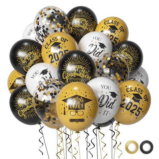 Msiveavz graduation balloons 2025 black gold set for elegant party decor