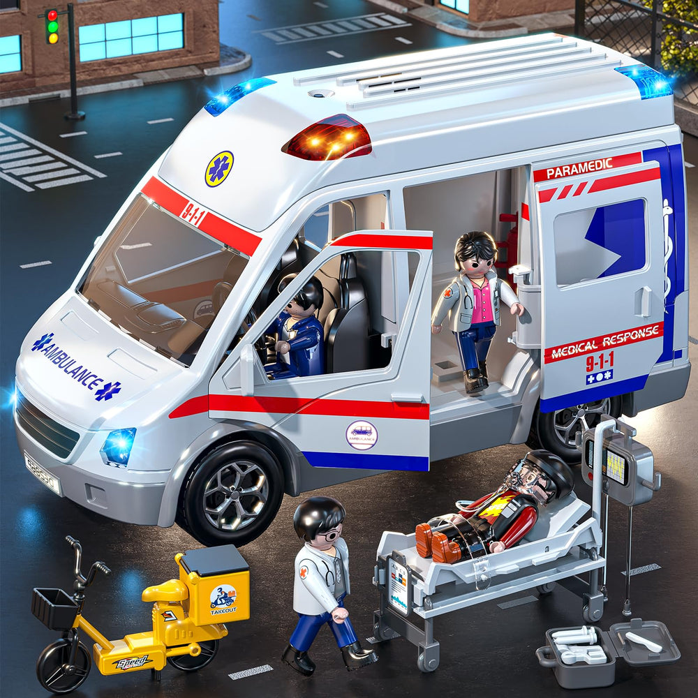 MSKOLER Play Ambulance Toy truck with flashing lights for immersive rescue role-play.