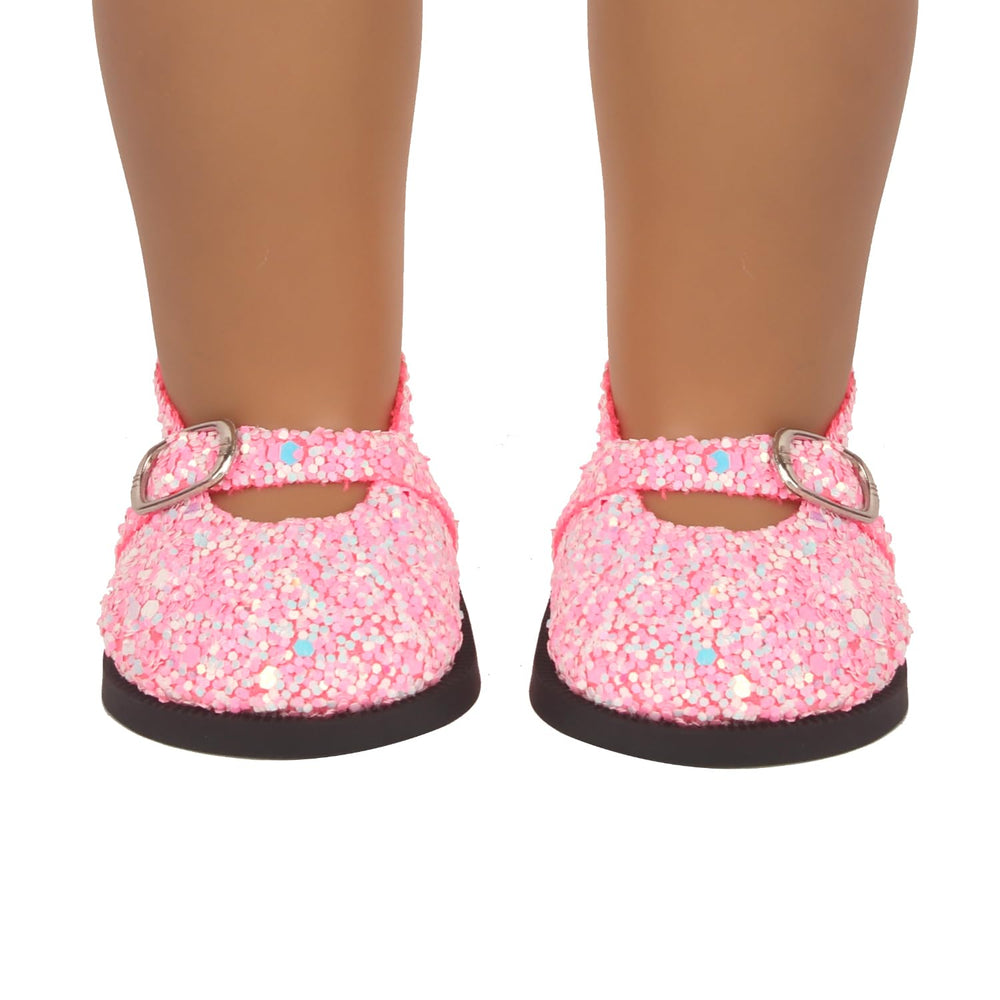 MSYO sequin shoes light purple for 18-inch dolls, eye-catching.