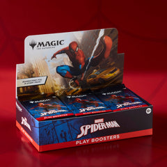 Magic: The Gathering Marvel Spider-Man boosters spread showcasing rare and foil cards.