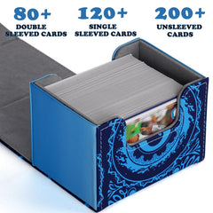 MTGPRO capacity illustration showing 80 double sleeves or 120 single sleeves