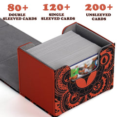 MTGPRO deck box with large capacity fits 120 sleeved cards for quick setup.