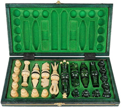 Muba handcrafted chessmen with fine detailing for polished play.