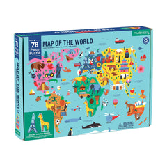 Mudpuppy Map of the World shows the 78-piece puzzle with global regions