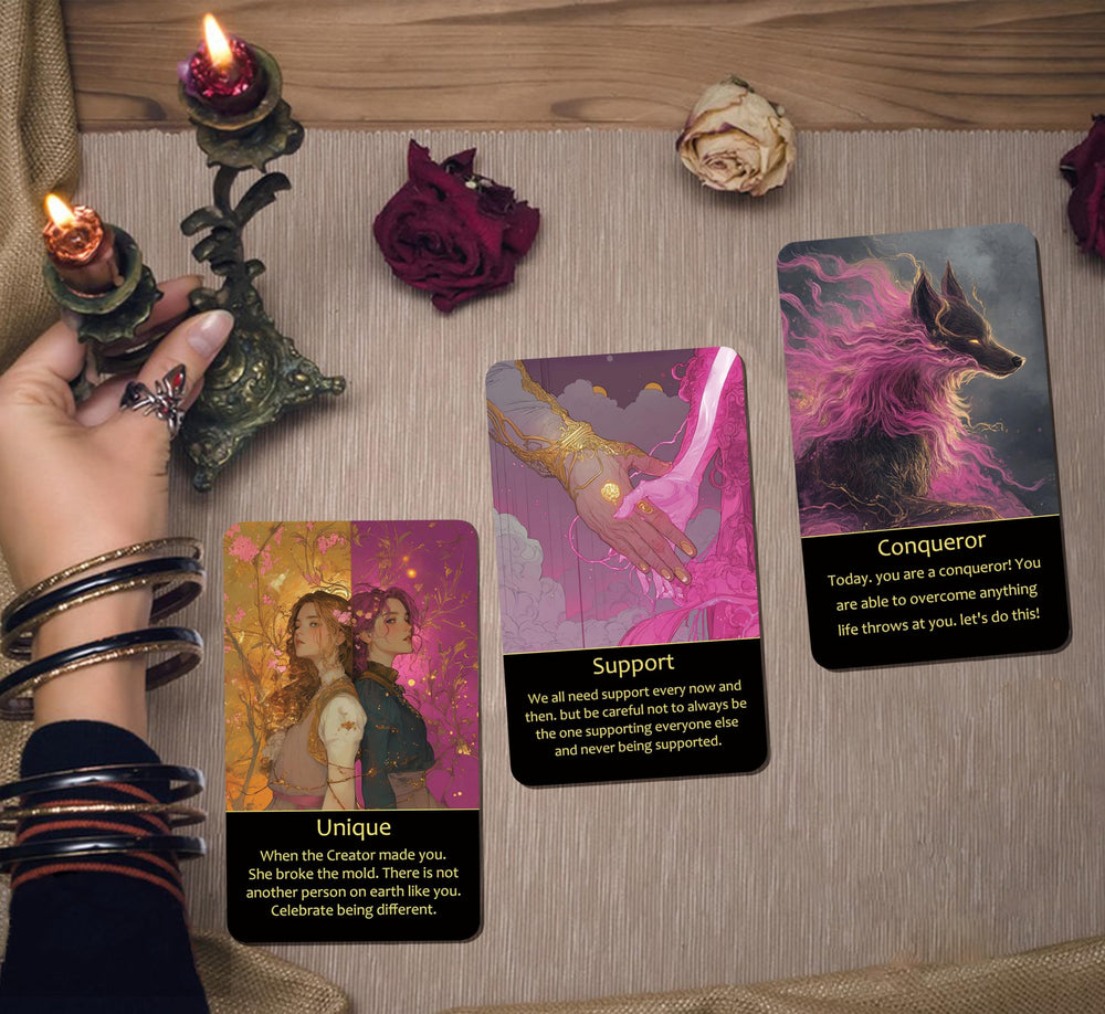 MUILKVY Oracle Cards card-size 4.7x2.7in, durable design for smooth shuffling.