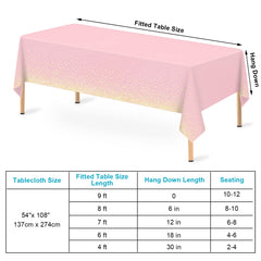 Mulbozy gold-dotted pink tablecover helps unify party decor and theme.