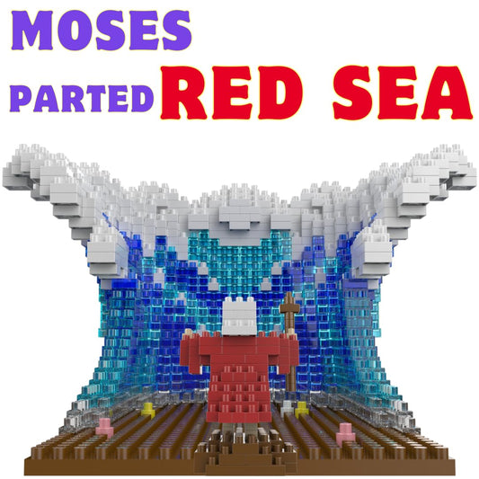 Multi-Blocks Moses parted Red Sea mini figurine on display for storytelling