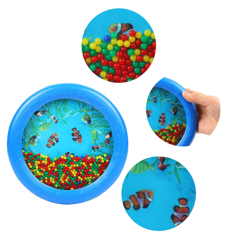 Musfunny Ocean Drum blue handle-side view demonstrates safe, smooth edges for curious toddlers