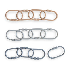Mushie Chain Link Rings natural close-up; easy stroller attachment for on-the-go play