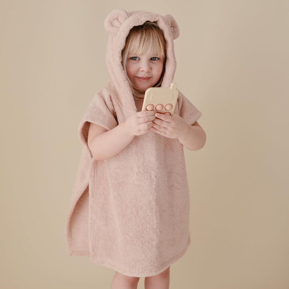 Mushie Phone Press Toy Blush packaging on display emphasizes safe materials