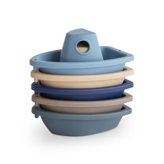Mushie Stackable Bath Boats Ocean-1, five linked boats for immersive bath time play