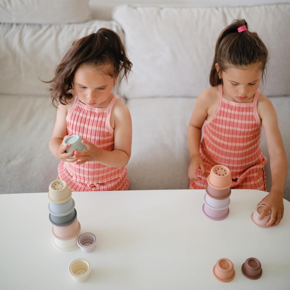 Mushie Stacking Cups Petal plastic is 100% non-toxic and free from common chemicals.