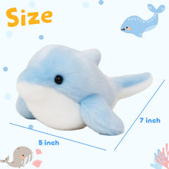 Mushymallow dolphin plush close-up eyes showing friendly, expressive charm.