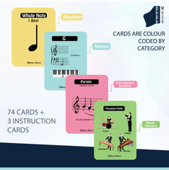 MUSO instruction cards guide beginners through clefs rhythm and solfege