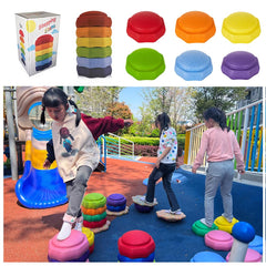 Mutasui Balance Stepping Stones arranged for balance practice and imaginative play.