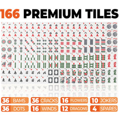 MUTEX American Mahjong winds, dragons, and flowers tiles illustrating variety.