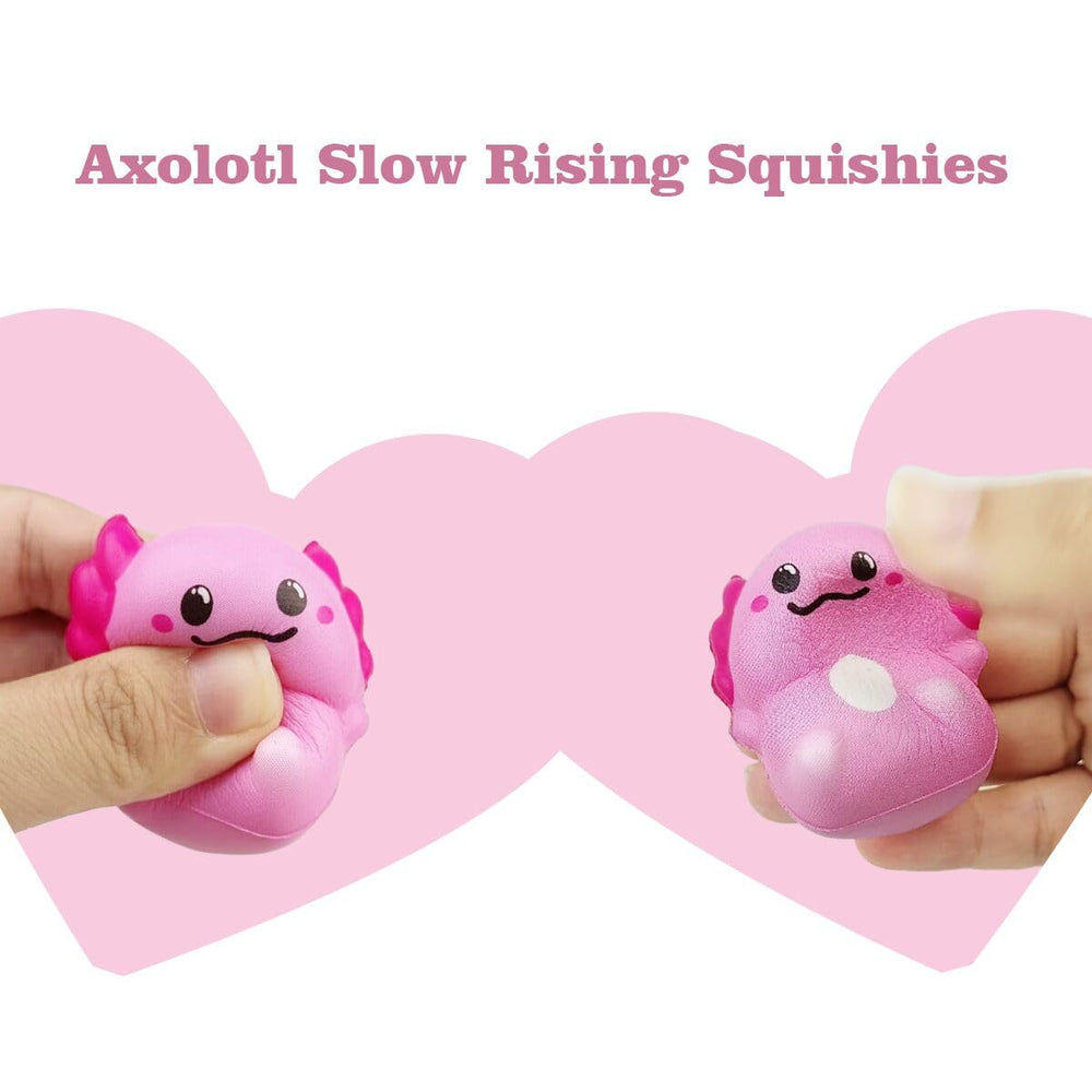 Axolotl slow rising squishies in Muyizl pack on display for easy viewing.