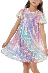 Muztagata Girls Sequin Dress, front view, dazzling sparkle for party moments.