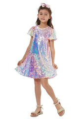 Muztagata Girls Sequin Dress sparkling in sunlight for outdoor events.