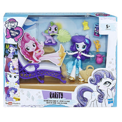 My Little Pony Equestria Girls Rarity lounging on a beach chair for relaxing play.