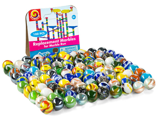My Toy House 100 glass marbles, 14mm, assorted colors for marble run and play