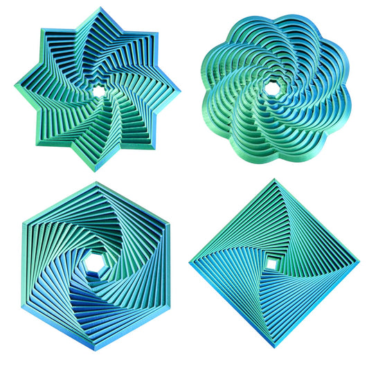 Mydhall fractal fidget hexagon in blue-green with dual-color 3D patterns for calm sensory focus.