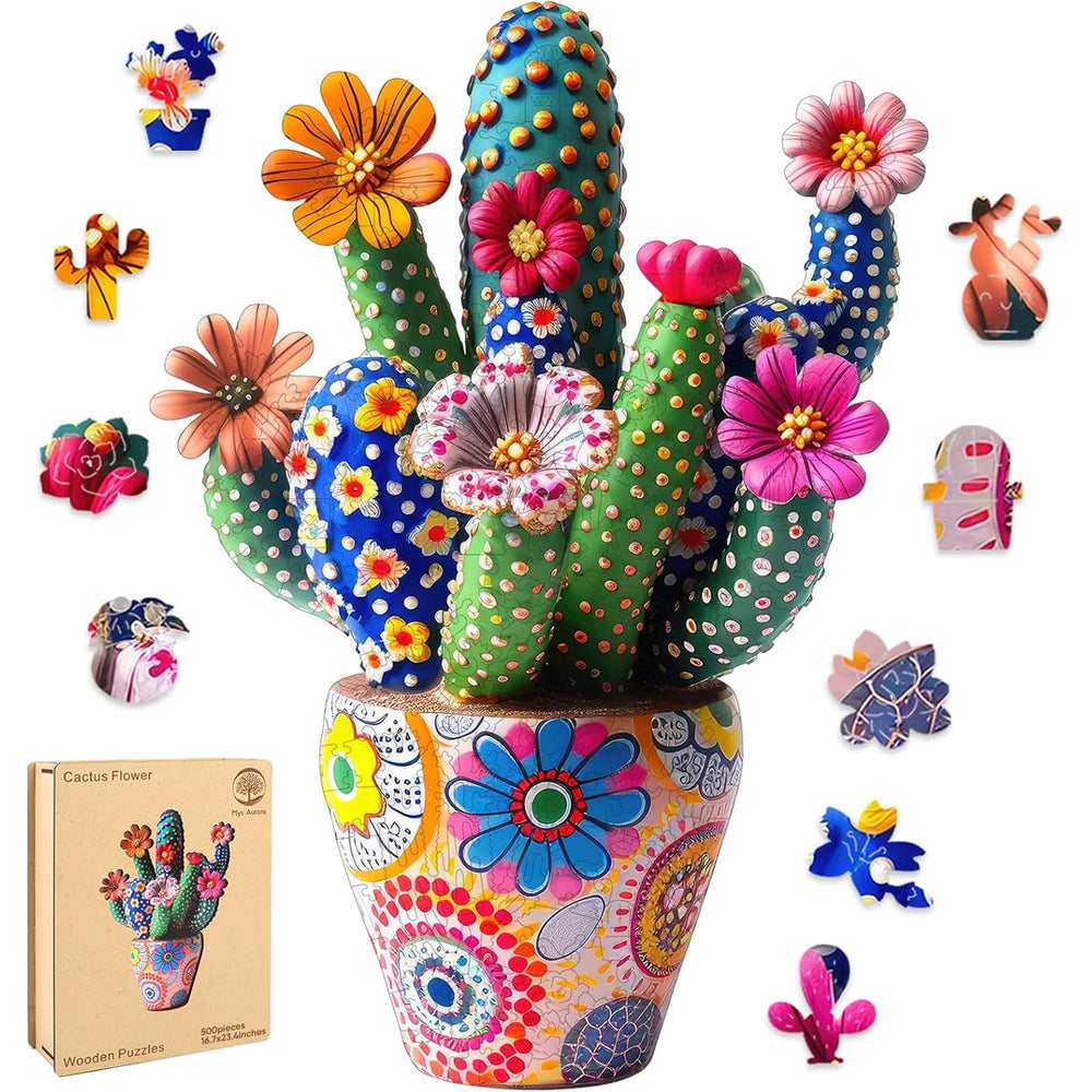 Mys Aurora cactus flower wooden puzzle box, ready for gifting and safe storage
