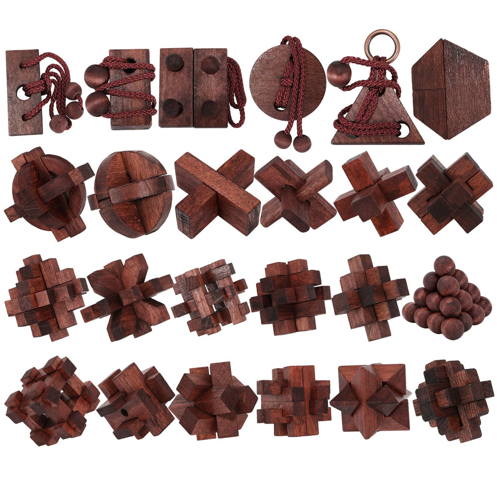 Mytothfy 24-piece wooden brain teaser for adults and teens engaging problem-solving.