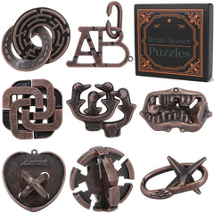 Mytothfy 8-piece brain teaser puzzles for adults, portable mental challenge.