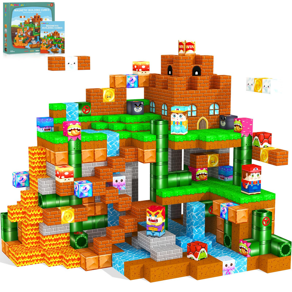 MyWodGame magnetic forest castle blocks in use for imaginative play and construction.