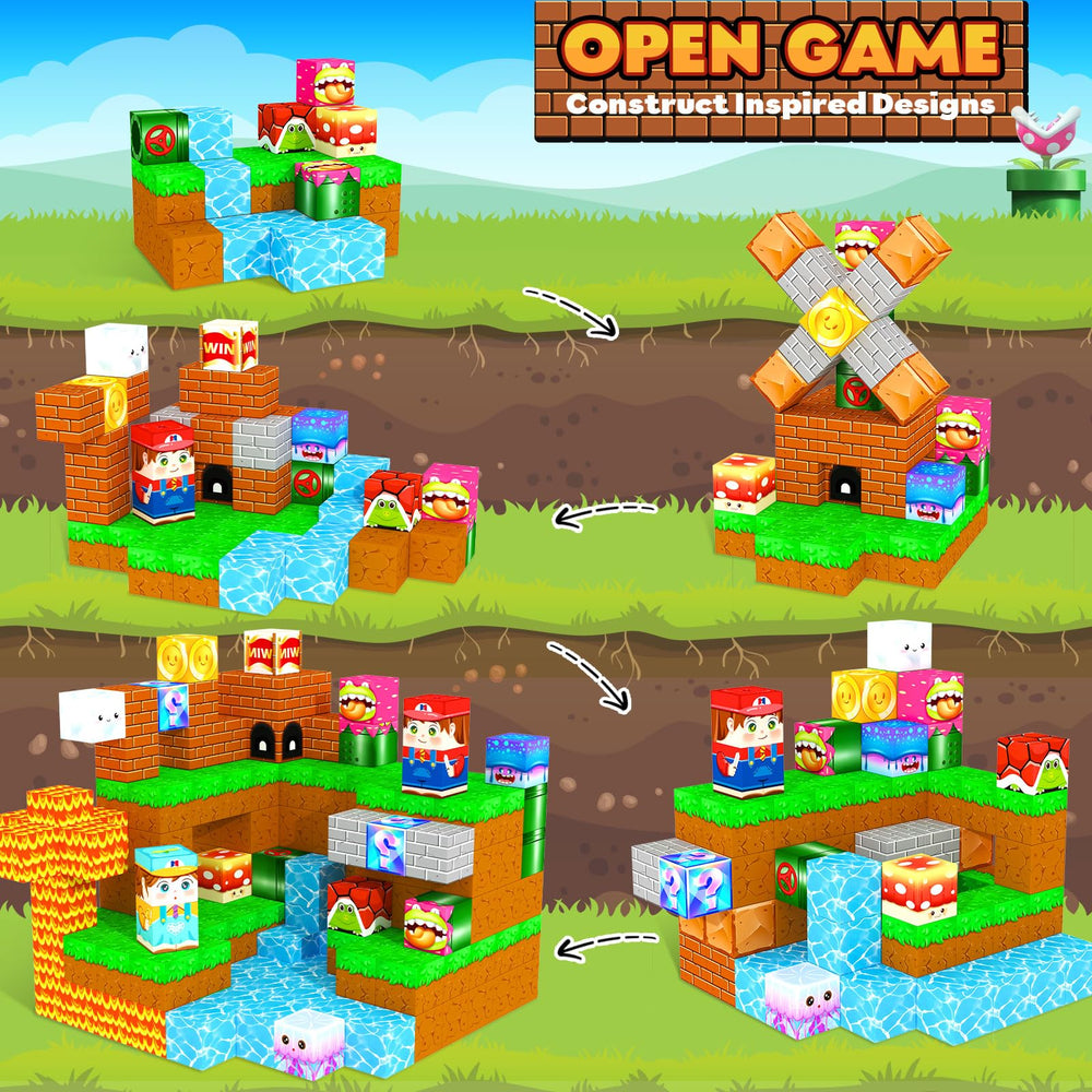 MyWodGame pipe game magnetic blocks demonstrate 3D reasoning and hands-on building.