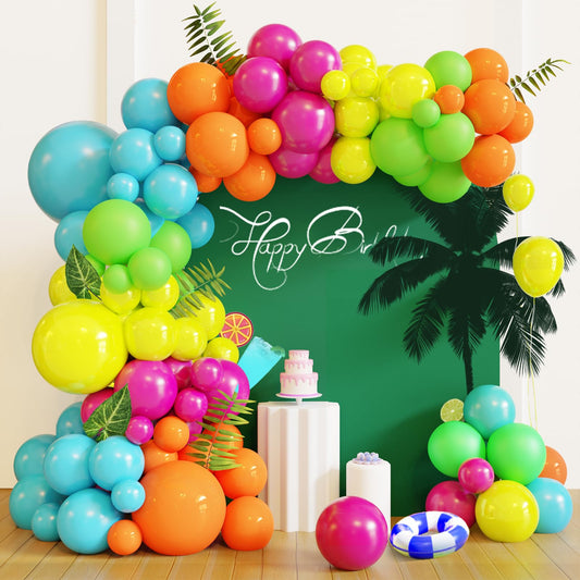 MYXTDAY Tropical Balloon Arch Kit setup for a stunning backdrop