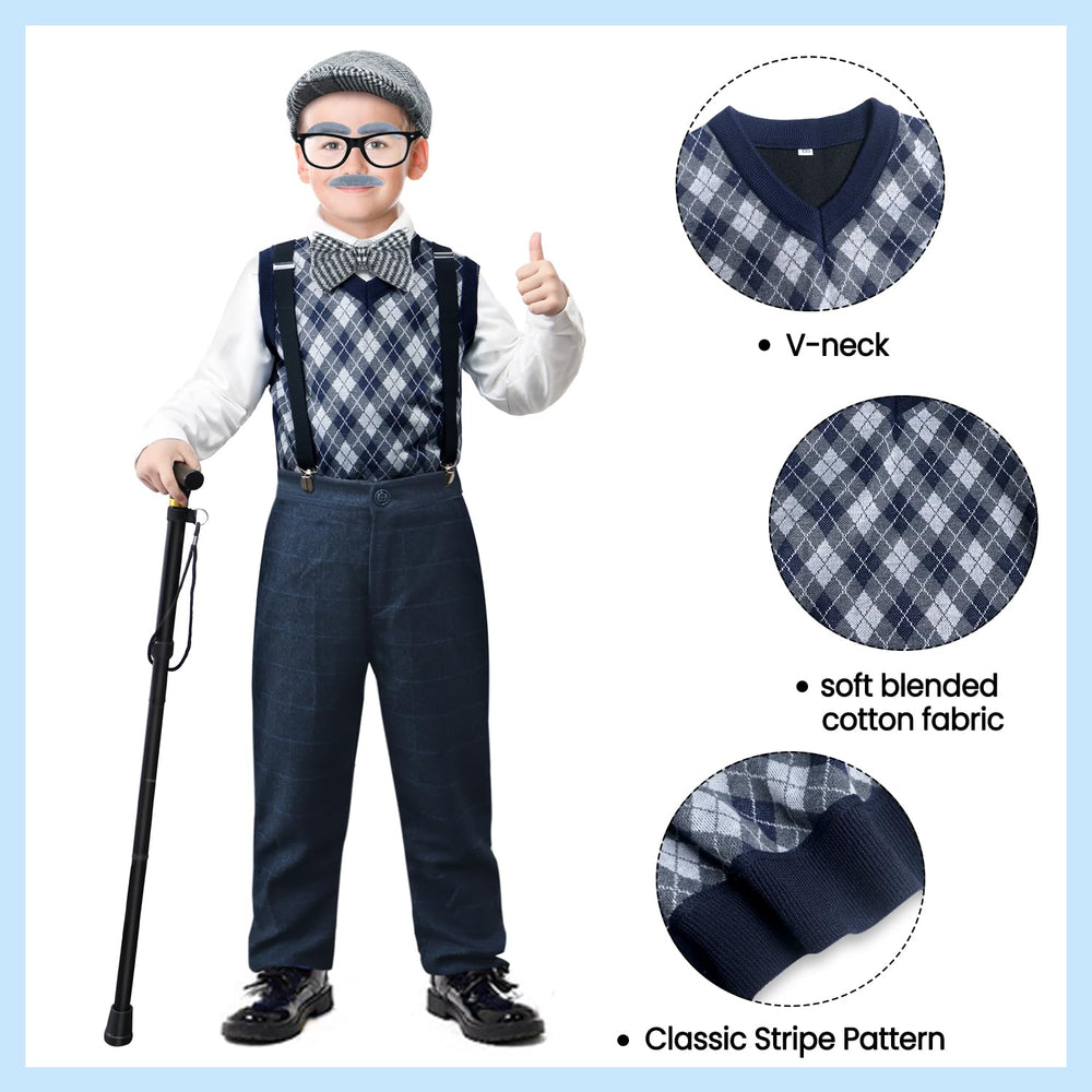 Nabobs old man costume beard and eyebrows enhance a charming grandpa look.