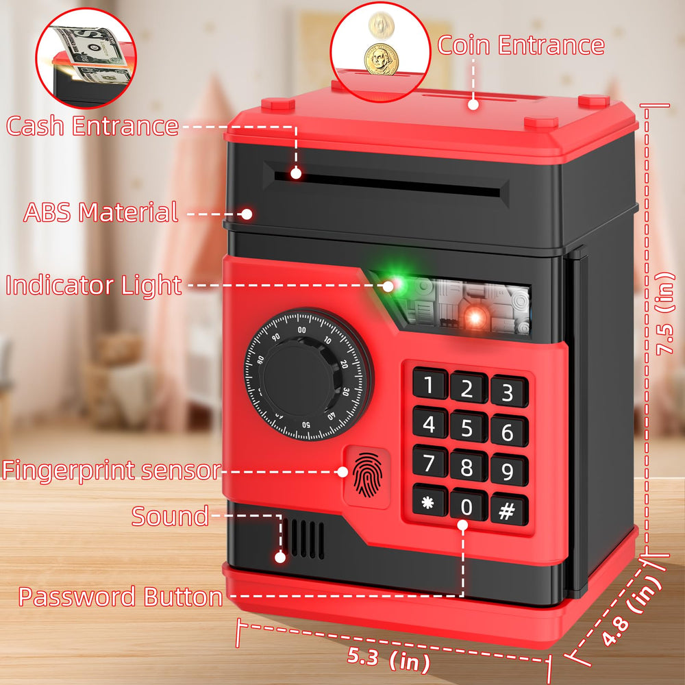 NAFEIV Piggy Bank shows fingerprint unlock for quick, secure access.
