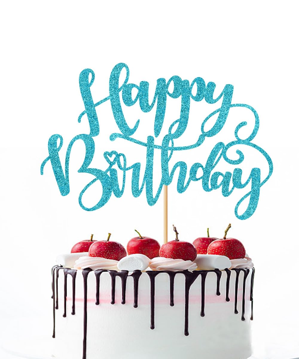 Naicaek glitter birthday topper in sky blue adds festive sparkle to cakes