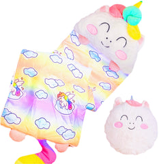 Nalexmi Happy Kids Sleeping Bag with unicorn design, inviting cozy adventures for playtime and sleepovers.
