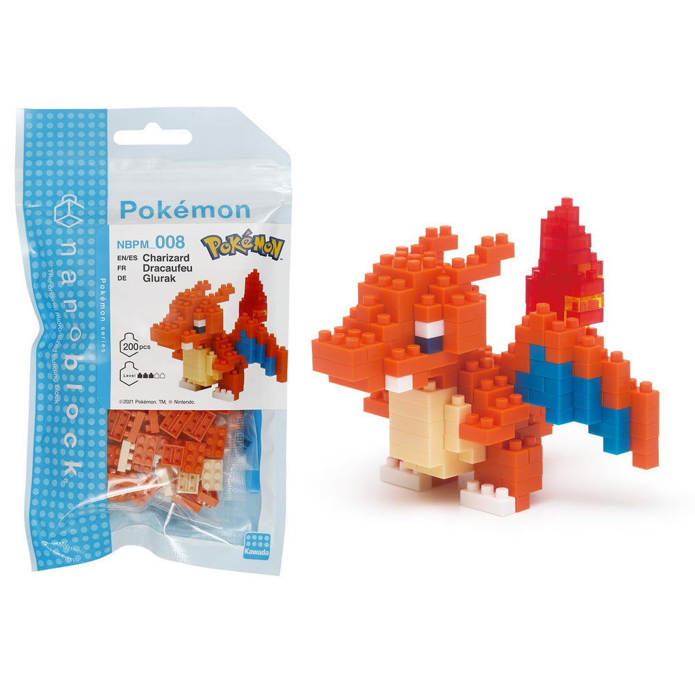 Nanoblock Charizard collection 2.2-inch height enhances compact display.