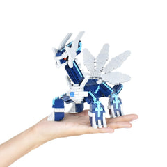 Shelf-ready Dialga DX model becomes a striking Pokémon centerpiece on a shelf.