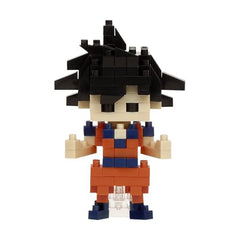 Nanoblock Son Goku side view shows compact, palm-friendly size for easy shelving.
