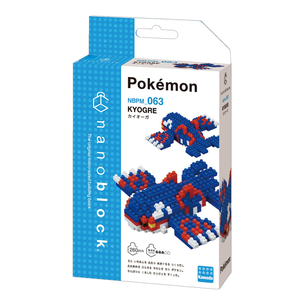 Nanoblock Kyogre model stands about 2.9 inches, ideal for desktop display.