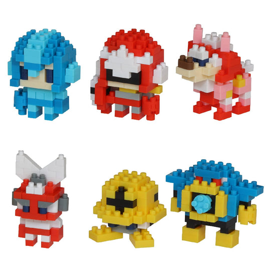Nanoblock Mega Man Vol. 1 complete set palm-sized figures for display.