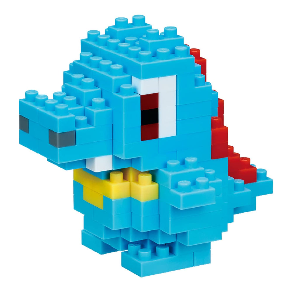 Nanoblock Totodile model assembly for desktop display and collection.