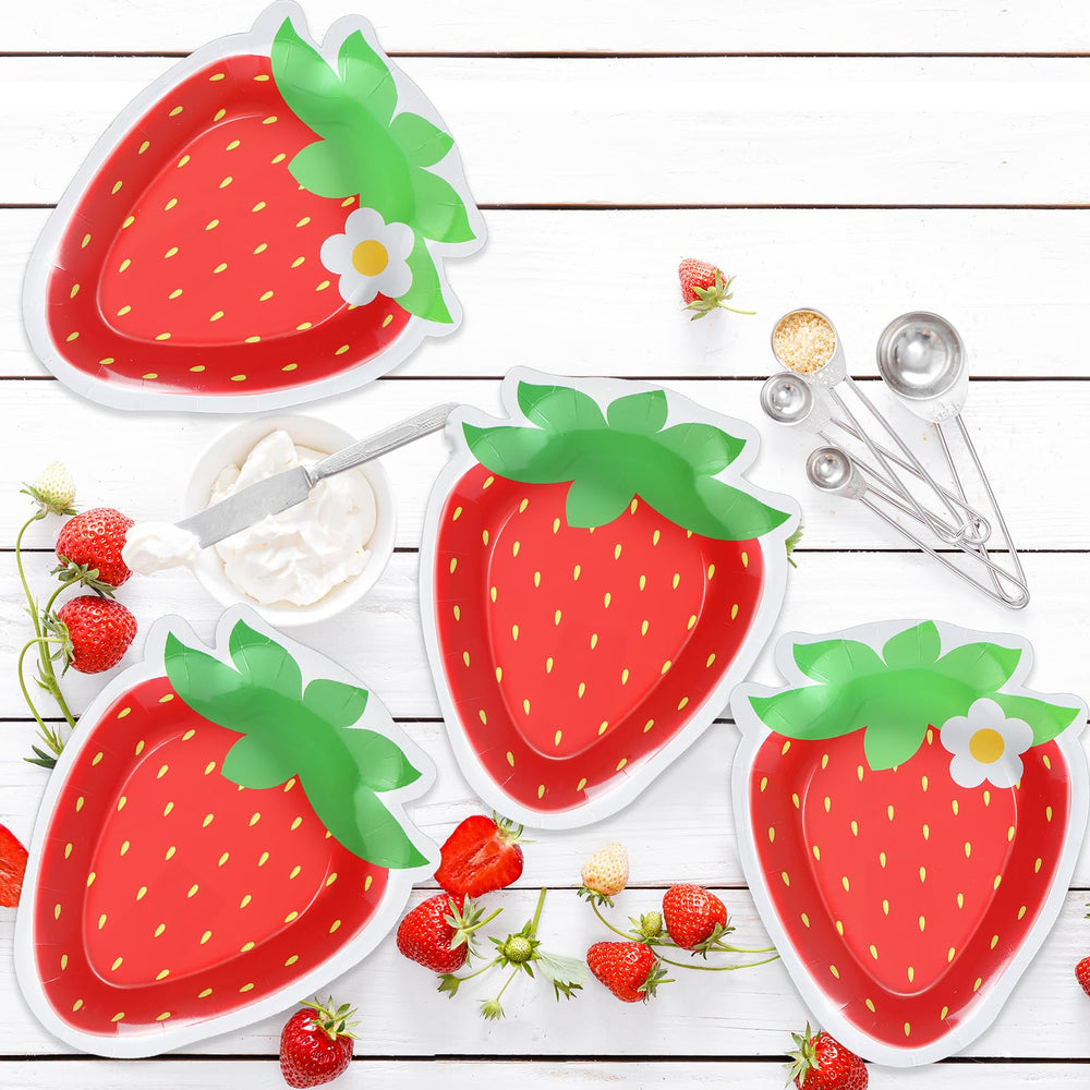 Naozinebi baby shower strawberry plates; perfect for themed celebrations.